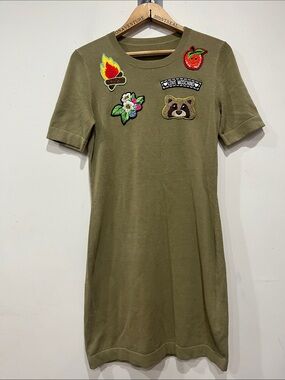 Love Moschino Olive Green Patchwork Patch knit Dress size S
